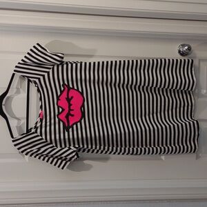 Torrid Betsey Johnson Size 1 Black and White Stripe Pink Lips French Terry Dress